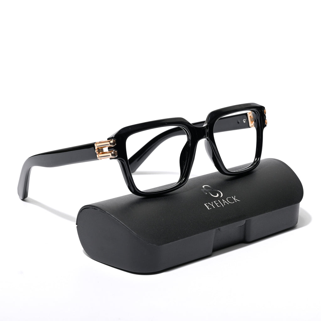 Eyejack Wolf Shine Black Square Eyeglasses for Men Women (82110CL586-C1)