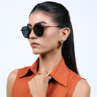 Eyejack Aura Green & Grey Hexagonal Polarized Sunglasses for Men & Women (2503PCL1484)