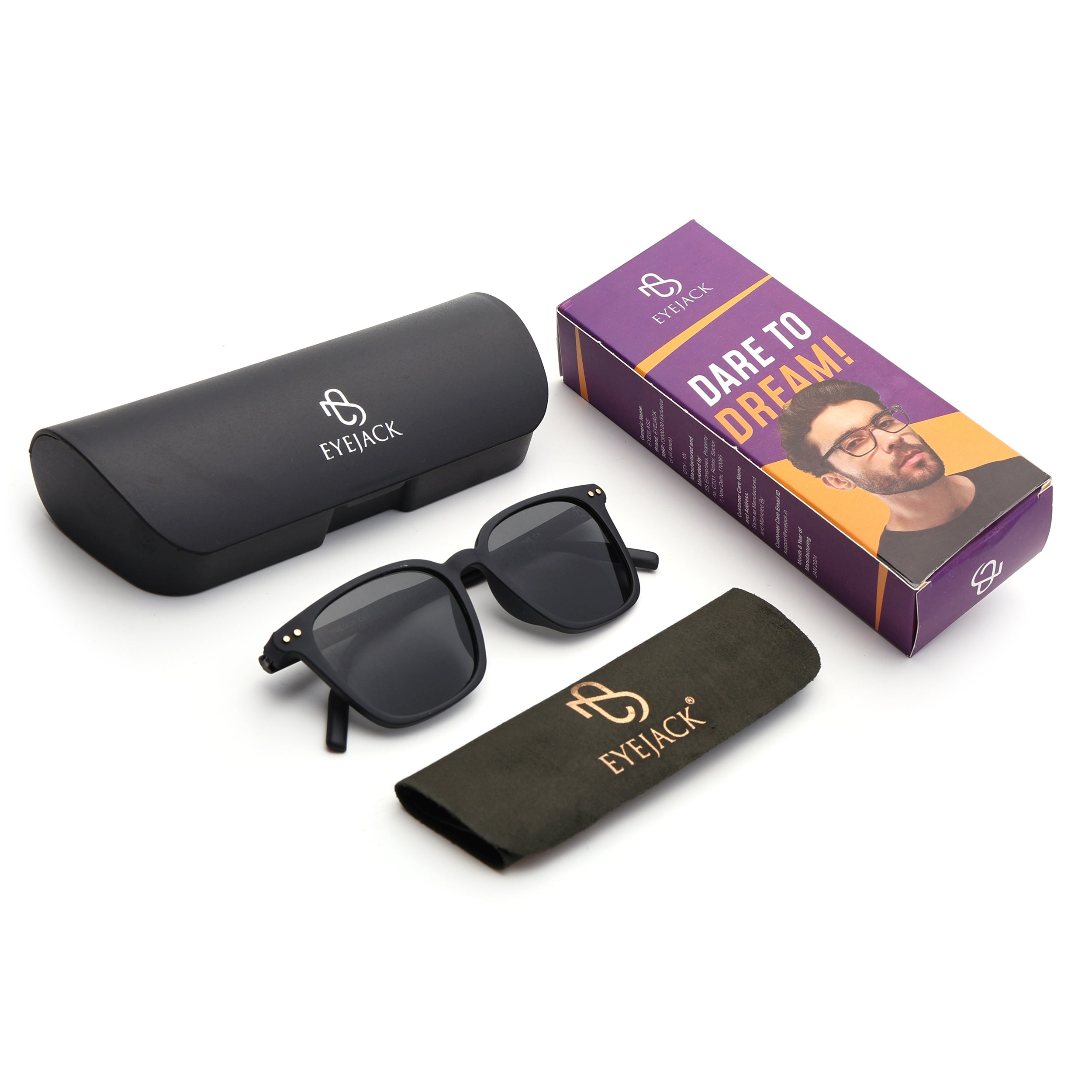 Eyejack Black Square Sunglasses for Men Women (15902CL1056