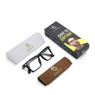 Eyejack Black Rectangle Eyeglasses for Men & Women (162001FCL2436)