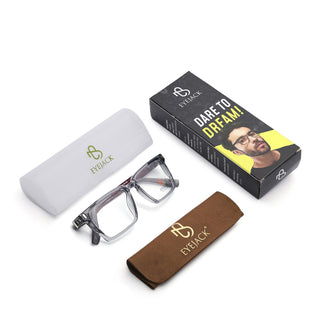 Eyejack Transparent Grey Rectangle Eyeglasses for Men & Women (162001FCL2441)