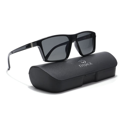 Eyejack Rectangle Polarized Sunglasses for Men & Women (Black Lens | Grey Frame - 17003PCL749)