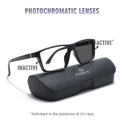 Eyejack Photochromic Matt Black Rectangle Eyeglasses for Men & Women (18003CL590-C2)