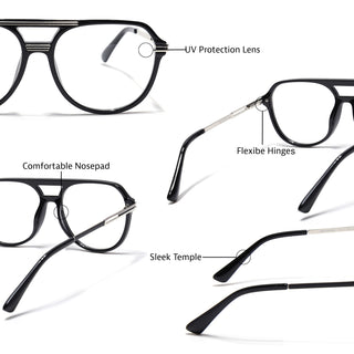 EyeJack Titex Shine Black & Silver Wayfarer Eyeglasses for Men & Women (18902CL261-C2)