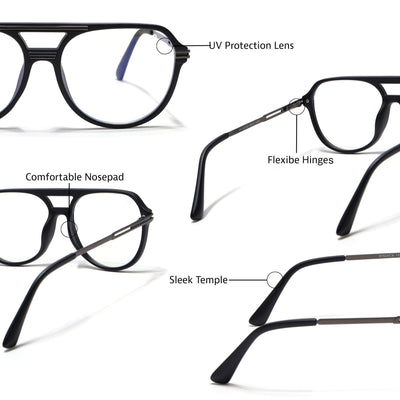 EyeJack Titex Matt Black & Grey Wayfarer Eyeglasses for Men & Women (18902CL263-C4)