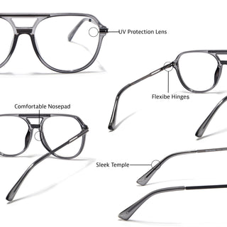 EyeJack Titex Shine Grey Wayfarer Eyeglasses for Men & Women (18902CL264-C5)