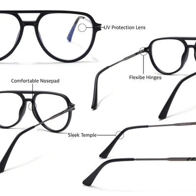 EyeJack Titex Matt Black & Grey Wayfarer Eyeglasses for Men & Women (18903CL351-C4)