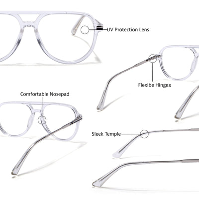EyeJack Titex Transparent & Silver Wayfarer Eyeglasses for Men & Women (18903CL354-C7)