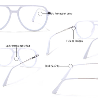 EyeJack Titex White & Silver Wayfarer Eyeglasses for Men & Women (18903CL355-C8)