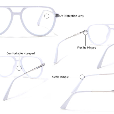 EyeJack Titex White & Silver Wayfarer Eyeglasses for Men & Women (18903CL355-C8)