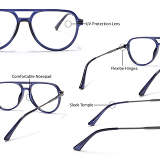 EyeJack Titex Blue & Silver Wayfarer Eyeglasses for Men & Women (18903CL357-C10)