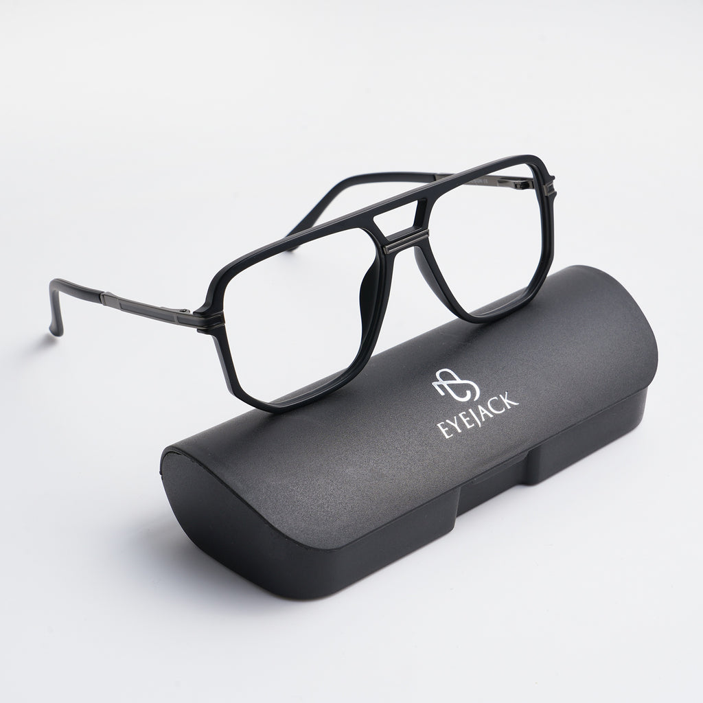 EyeJack Titex Matt Black & Grey Wayfarer Eyeglasses for Men & Women (1 ...