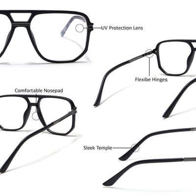 EyeJack Titex Matt Black & Grey Wayfarer Eyeglasses for Men & Women (18904CL273-C4)