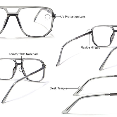 EyeJack Titex Shine Grey Wayfarer Eyeglasses for Men & Women (18904CL274-C5)