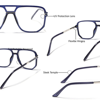 EyeJack Titex Blue Wayfarer Eyeglasses for Men & Women (18904CL279-C10)