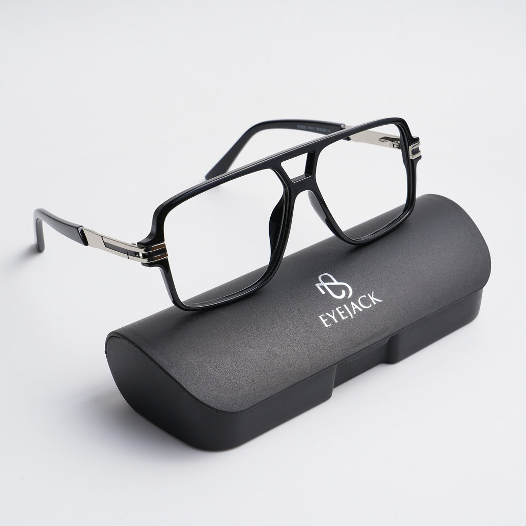 EyeJack Titex Shine Black & Silver Wayfarer Eyeglasses for Men & Women ...