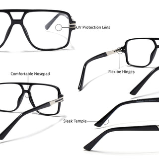 EyeJack Titex Shine Black & Silver Wayfarer Eyeglasses for Men & Women (18905CL282-C2)