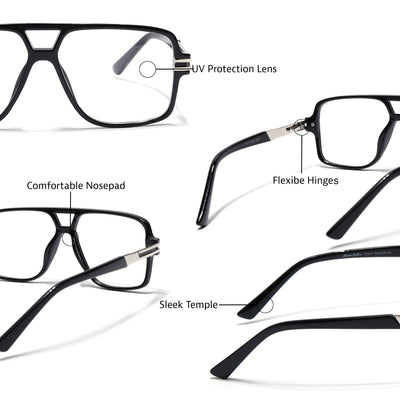 EyeJack Titex Shine Black & Silver Wayfarer Eyeglasses for Men & Women (18905CL282-C2)