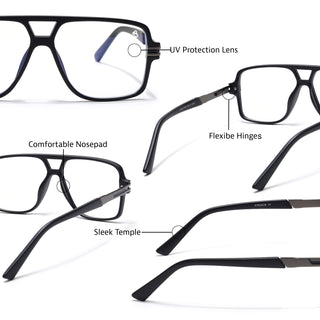 EyeJack Titex Matt Black & Grey Wayfarer Eyeglasses for Men & Women (18905CL284-C4)