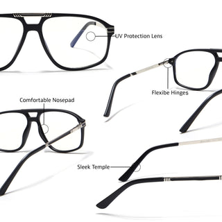 EyeJack Titex Matt Black & Silver Aviator Eyeglasses for Men & Women (18906CL292-C1)