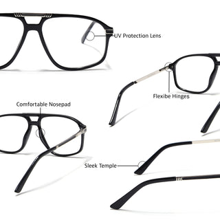 EyeJack Titex Shine Black & Silver Aviator Eyeglasses for Men & Women (18906CL293-C2)