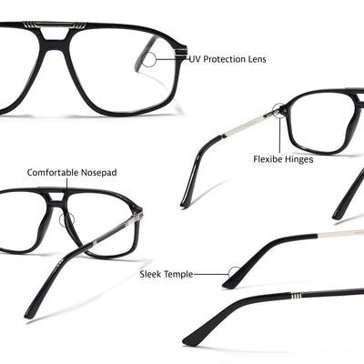 EyeJack Titex Shine Black & Silver Aviator Eyeglasses for Men & Women (18906CL293-C2)