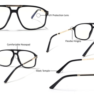 EyeJack Titex Shine Black & Golden Aviator Eyeglasses for Men & Women (18906CL294-C3)