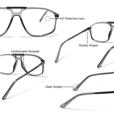 EyeJack Titex Shine Grey Aviator Eyeglasses for Men & Women (18906CL296-C5)