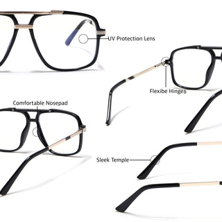 EyeJack Titex Shine Black & Golden Wayfarer Eyeglasses for Men & Women (18907CL305-C3)