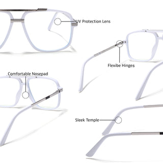 EyeJack Titex White & Silver Wayfarer Eyeglasses for Men & Women (18907CL310-C8)