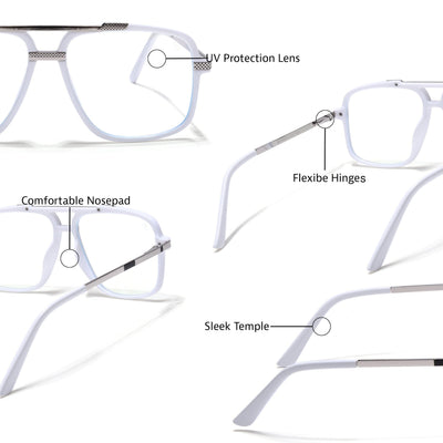 EyeJack Titex White & Silver Wayfarer Eyeglasses for Men & Women (18907CL310-C8)