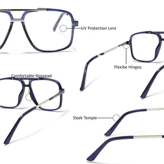 EyeJack Titex Blue & Grey Wayfarer Eyeglasses for Men & Women (18907CL312-C10)