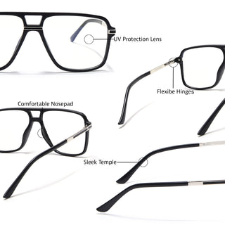 EyeJack Titex Matt Black & Silver Wayfarer Eyeglasses for Men & Women (18908CL314-C1)