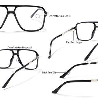 EyeJack Titex Shine Black & Silver Wayfarer Eyeglasses for Men & Women (18908CL315-C2)