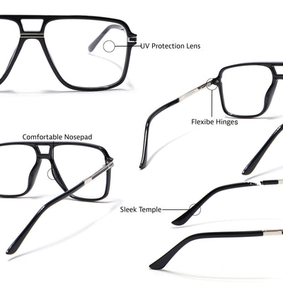 EyeJack Titex Shine Black & Silver Wayfarer Eyeglasses for Men & Women (18908CL315-C2)