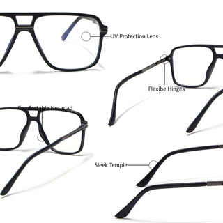 EyeJack Titex Matt Black & Grey Wayfarer Eyeglasses for Men & Women (18908CL317-C4)