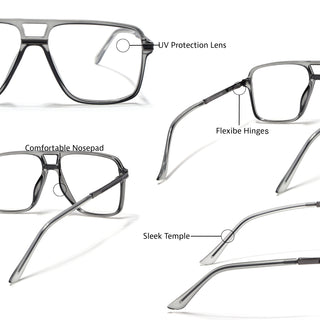 EyeJack Titex Shine Grey Wayfarer Eyeglasses for Men & Women (18908CL318-C5)