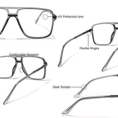 EyeJack Titex Shine Grey Wayfarer Eyeglasses for Men & Women (18908CL318-C5)