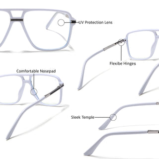 EyeJack Titex White Wayfarer Eyeglasses for Men & Women (18908CL321-C8)