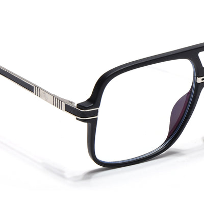 EyeJack Titex Matt Black & Silver Wayfarer Eyeglasses for Men & Women (18909CL325-C1)