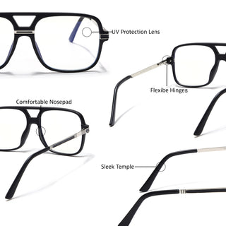 EyeJack Titex Matt Black & Silver Wayfarer Eyeglasses for Men & Women (18909CL325-C1)