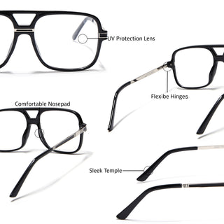 EyeJack Titex Shine Black & Silver Wayfarer Eyeglasses for Men & Women (18909CL326-C2)