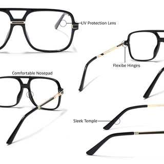 EyeJack Titex Shine Black & Golden Wayfarer Eyeglasses for Men & Women (18909CL327-C3)