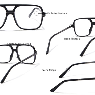 EyeJack Titex Matt Black & Grey Wayfarer Eyeglasses for Men & Women (18909CL328-C4)