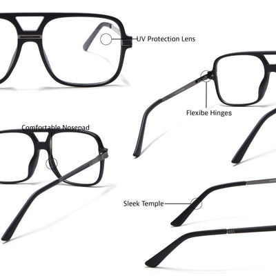 EyeJack Titex Matt Black & Grey Wayfarer Eyeglasses for Men & Women (18909CL328-C4)