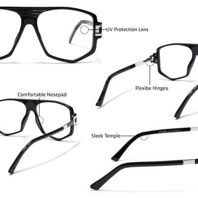 EyeJack Titex Shine Black & Silver Wayfarer Eyeglasses for Men & Women (18910CL337-C2)