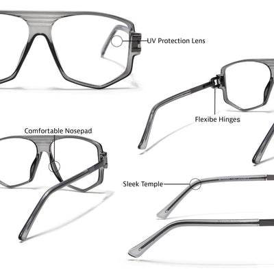 EyeJack Titex Shine Grey Wayfarer Eyeglasses for Men & Women (18910CL340-C5)