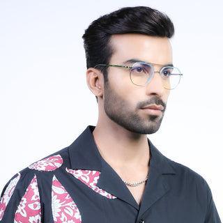 Eyejack Aura Sea Green & Silver Wayfarer Eyeglasses for Men & Women (19001FCL1950-C5)