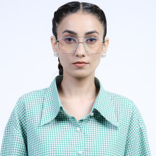 Eyejack Aura Sea Green & Silver Wayfarer Eyeglasses for Men & Women (19001FCL1950-C5)