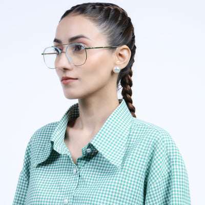 Eyejack Aura Sea Green & Silver Wayfarer Eyeglasses for Men & Women (19001FCL1950-C5)